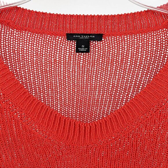 Ann Taylor Lightweight Loose Knit Mesh V Neck Sweater Orange - Picture 2 of 7